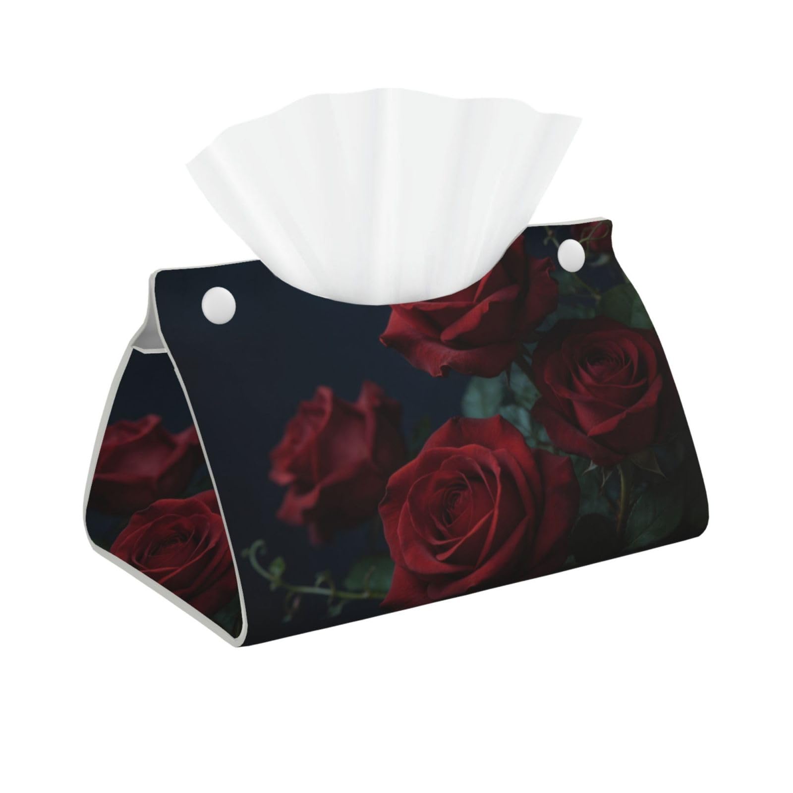 Red Rose Long Leather Tissue Box Cover-Waterproof PU Leather Tissue Holder for Bathroom, Decorative Rectangular Tissue Case
