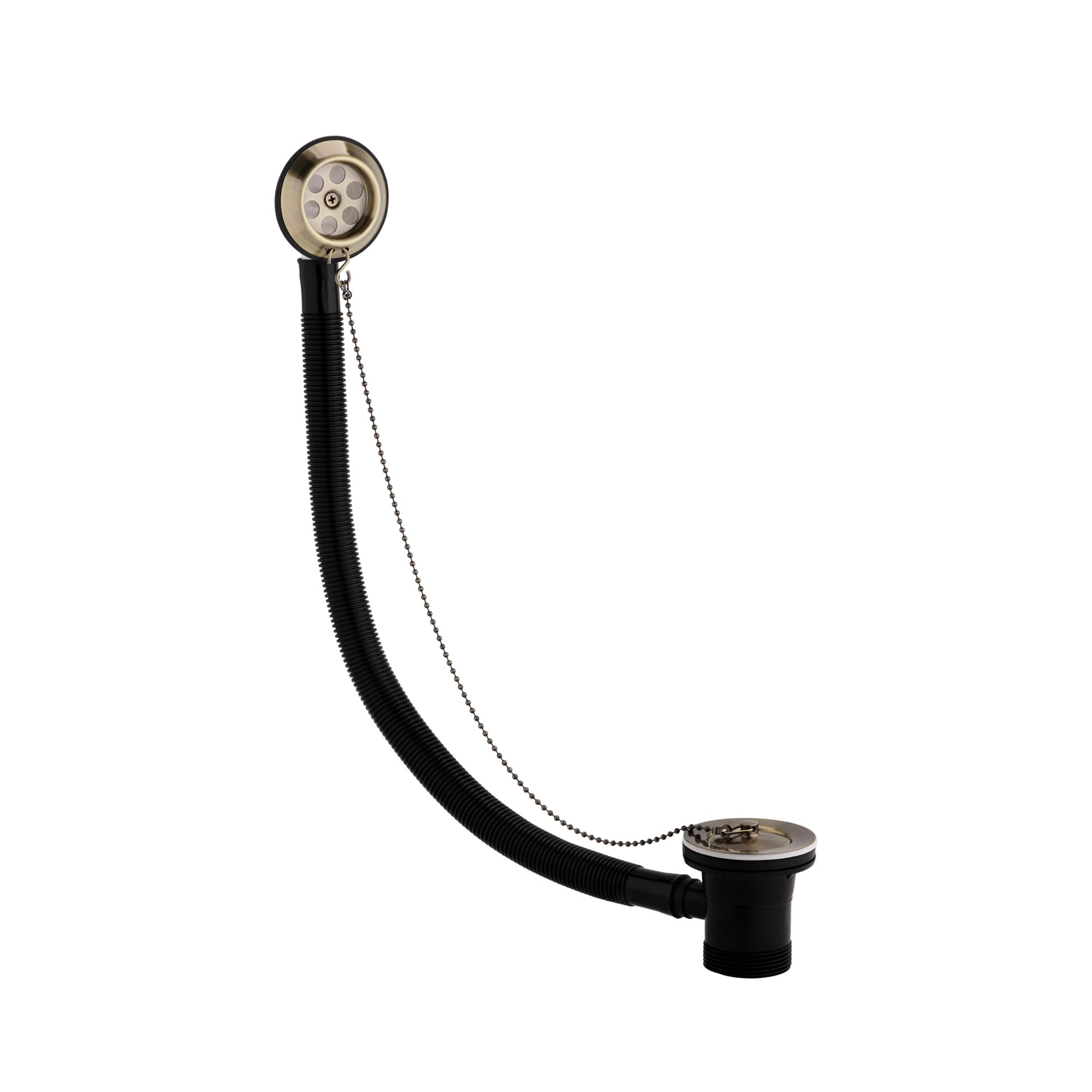 ENKI, W82, Traditional Bath Retainer Waste & Ball Chain Plug with Overflow, Antique Brass