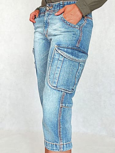 Flamingals Women's Flap Pocket Capris Jeans Mid Waist Casual Pants2