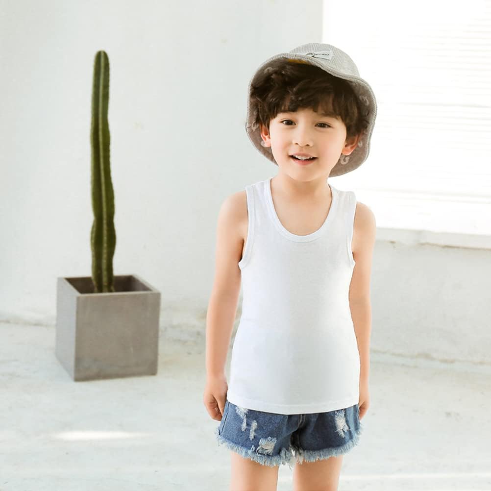 Toddler Tank Tops for Boys Cotton Undershirts for Little Kids 4-Pack Comfort Sleeveless T-Shirts Size 2-7 Years (US, Age, 5 Years, 6 Years, White/Gray) - Image 2