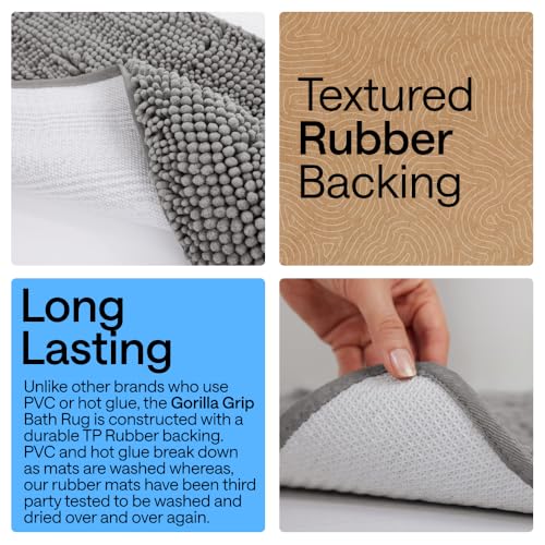 Image of Gorilla Grip Original Luxury Chenille Bathroom Rug Mat, 70x24, Extra Soft and Absorbent Shaggy Rugs, Machine Wash and Dry, Perfect Plush Carpet Mats for Tub, Shower, and Bath Room, Gray