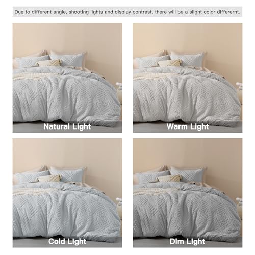 Image of Litanika Super King Plus Comforter Light Grey, 3 Pieces Tufted Boho Farmhouse Bedding Comforter Set, Lightweight Fluffy All Season Comforter Set (120x128In Comforter & 2 Pillowcases)