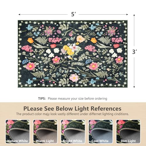 Tapete Asrug Floral Negro 91x152 cm Antideslizante miniatura 2