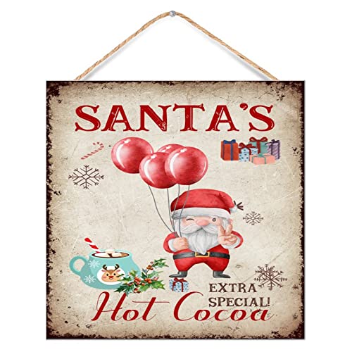 Panneau personnalisé en bois Santa's Hot Cocoa à suspendre pour cuisine et salle à manger