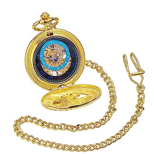 ShoppeWatch Men’s Pocket Watch with Chain | Hand Winding Vintage Pocket Watch | Classic Mechanical Movement Pocketwatch | 1920s Railroad Steampunk Costume Accessory