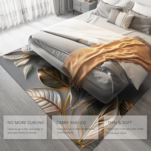 Tapis abstrait or et argent à grand poil style scandinave chic 60x90