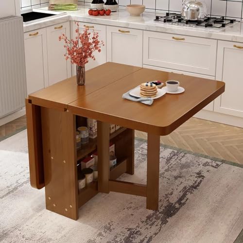Mesa de cocina plegable de madera maciza, mesa de comedor con estante de almacenamiento, escritorio extensible plegable para comedor u oficina, soporta hasta 400 kg