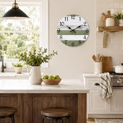 Image of CHYLIN Wall Clock Silent Non-Ticking Battery Operated Green White Striped