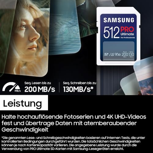 Samsung PRO Ultimate SD-Karte, 256 GB, UHS-I U3, Full HD & 4K UHD, 200 MB/s Lesen, 130 MB/s Schreiben, Speicherkarte für Kamera, PC… – Ansicht 5