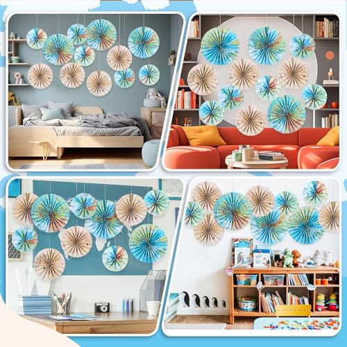 Image of 18 Pcs Travel The Map Classroom Decorations Travel Themed Party Decorations Globes Hanging Paper Lantern Fans for Back to School Around The World Travels Adventure Themed Party