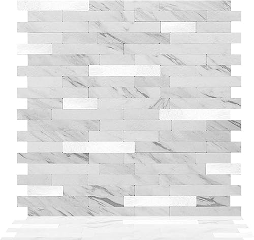 Miniatura 8 de Tic Tac Tiles Autoadhesivo extraíble para la loseta del muro de la cocina o el baño, azulejos metálicos (gris plateado, 6)