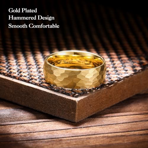 King Will 6mm 8mm Men's Tungsten Carbide Wedding Ring Hammered Groove Wedding Band Mens Two Tone Black/Silver/Gold/Brown Engagement Ring for Men and Women Matte Brushed Finish Comfort Fit Size 6-142
