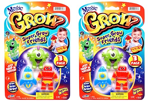 JA-RU Magic Grow Water Growing Toys for Kids (2 Pack, 6 Toys) – Robot, Monster & Rocket Themed Expanding Squishy Bath Toys, Party Favors & Classroom Prizes. Boys-316-2s