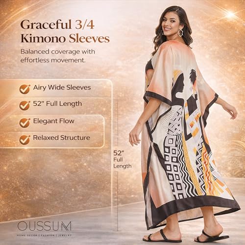 Image of Oussum Women Polyester Casual Long Plus Size Beach Caftan Cover Up Maxi Dress 1X-3X Summer Kaftan Dresses for Women