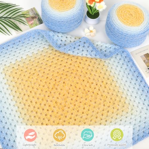 Image of Aeelike Ombre Yarn for Crocheting, 2 PCS Colorful Gradient Yarn #4 Medium, Each 190g(6.7 oz) 400m(437.5 Yards) 71% Acrylic 29% Nynon, Soft Cake Crochet Yarns for Blanket, Scraves, Sweaters, Color F