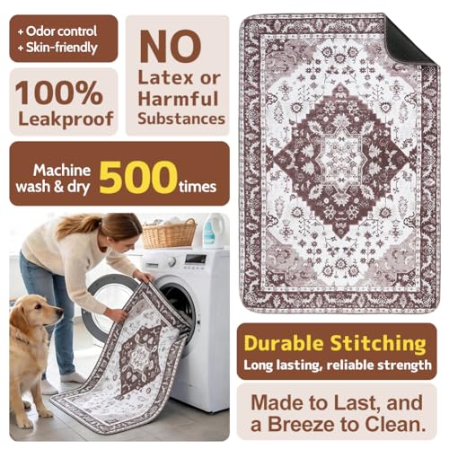 Image of Washable Pee Pads for Dogs, 2 Pack Reusable Puppy Training Pads 60 inchx48 inch Super Absorbent Waterproof Dog Training Pads, Non-Slip Potty Pads, Whelping Pads Litter Mat Light Brown Medallion