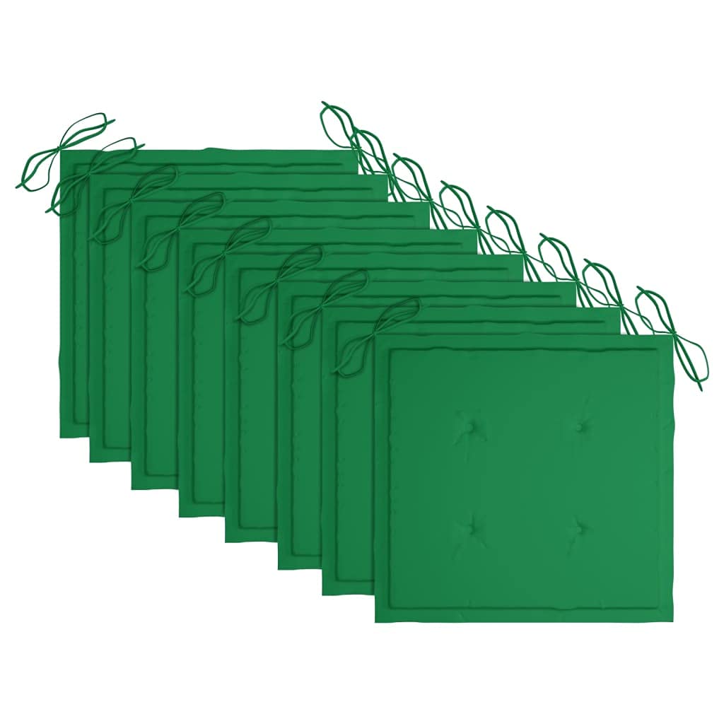8 sedie da giardino in legno massello di teak con cuscino verde, resistenti alle intemperie, per terrazze e giardini, set di mobili da giardino in teak con cuscini imbottiti