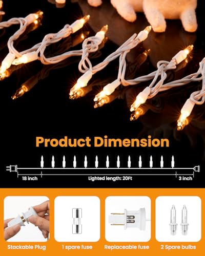 Image of Minetom Clear Christmas Lights Set 100 Count 20 Feet Incandescent Bulb Mini String Lights for Indoor Christmas Tree Garland Birthday Wedding Party Festival Decoration, White Wire