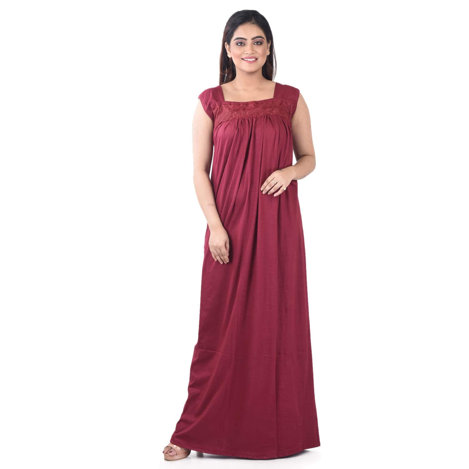 Hosiery Cotton Material Maroon Sleeveless Nighty for Ladies/Girls - PCW00001422_L-40-image-17