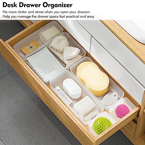 poeland 15 Pcs Drawer Organizer Tray Storage Box for Bedroom Dresser Bathroom Kitchen Frosted, Translucent - Image 3