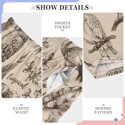 Retro Tropical Parrot Flamingo Boys Long Pants Soft Trousers Elastic Waist Kids Lounge Bottoms with Pockets S-XL4