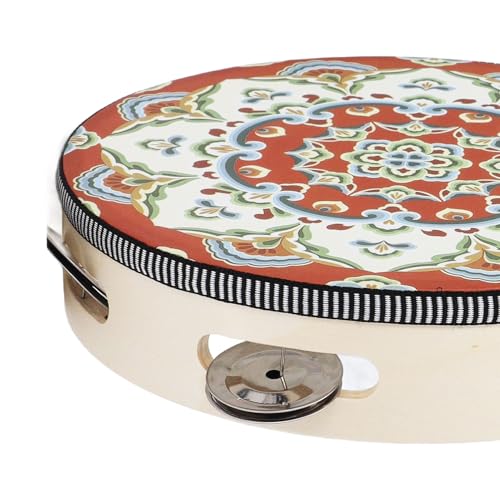 Tambor de Percussão de Sino de Pandeiro de Madeira de 8 Polegadas Com Design de Flores, Sino de Meta