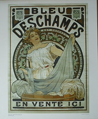 Affiche d'art Alphonse Mucha Bleu Deschamps de dimensions 42x53 cm aux détails nets