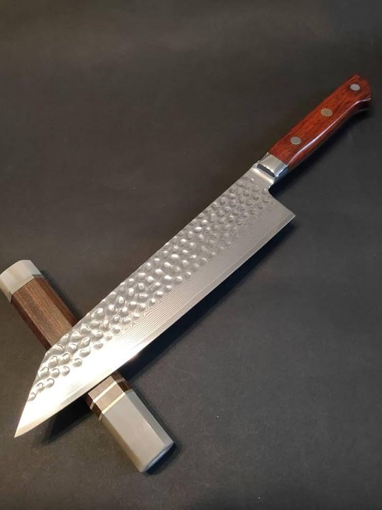 槌目33層ダマスカスV金10号切付包丁210mm レッドマリー柄