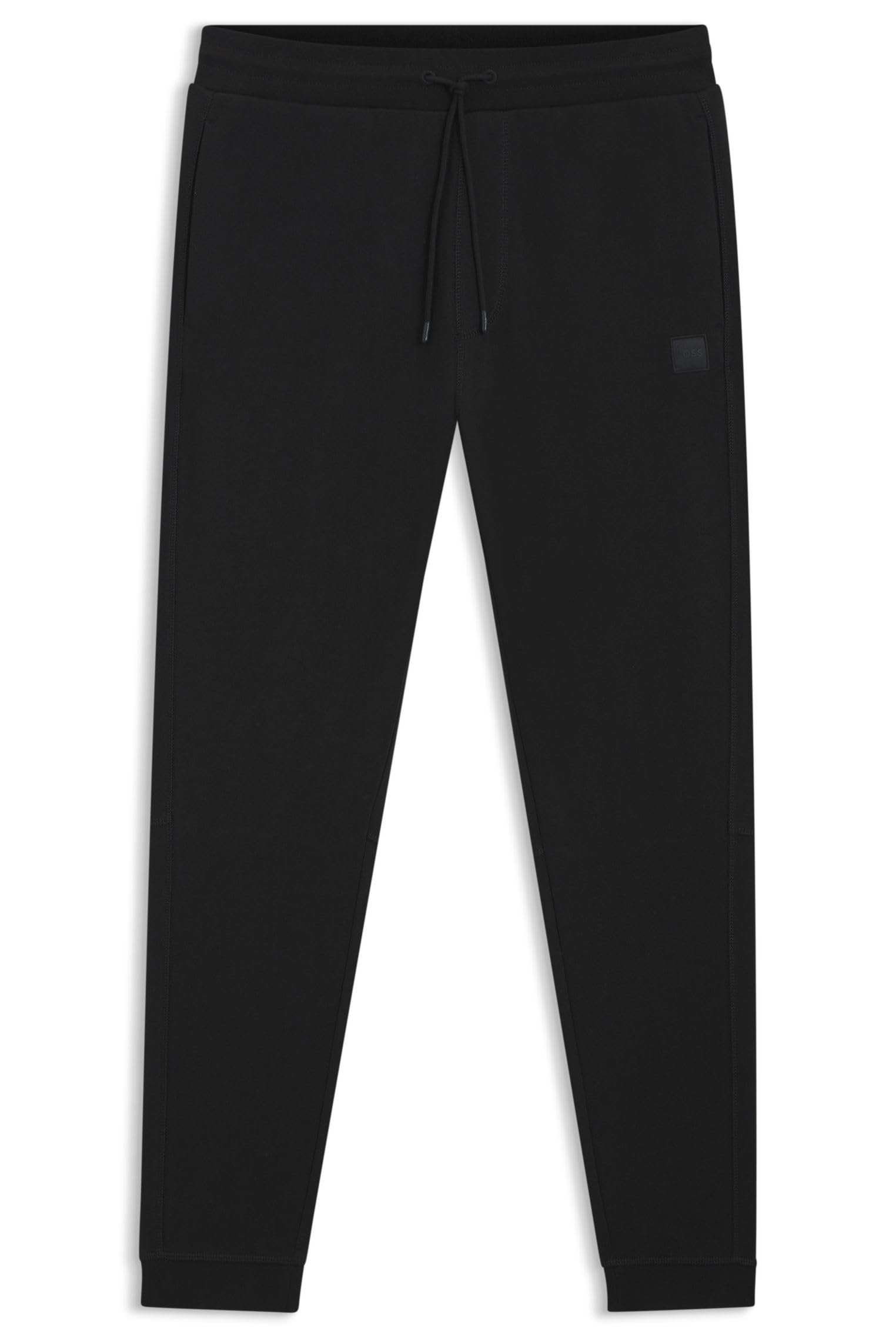 BOSS Mens Sestart Cotton-Terry Tracksuit Bottoms with Logo Patch Black