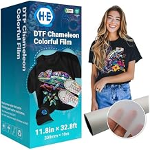 H-E Holographic DTF Film 11.8in x 32.8ft Chameleon Holographic DTF Transfer Film Roll, Cold Peel Holographic Chameleon DTF Film for All Fabric T-Shirt Textile DIY