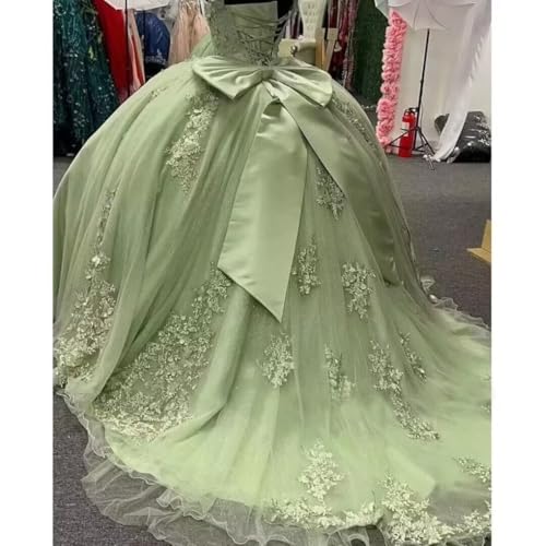 TRHTX Luxury Off Shoulder Quinceanera Dresses Puffy Lace Sweet 15 16 Ball Gowns Beaded Pearly Prom Dresses with Train WZY622