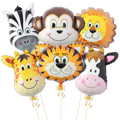 Image of Rozi Decoration Safari Animal Balloons Set, Jungle Theme Party Decorations with Lion, Tiger, Zebra, Giraffe Characters, Birthday Party Supplies, Foil Mylar Balloons