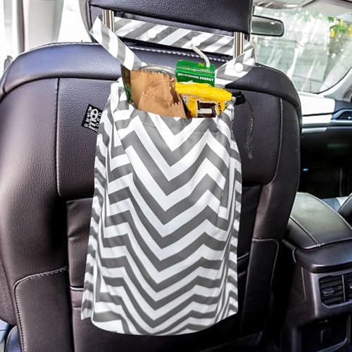 Image of 2 Pack Leakproof Car Trash Bags Detachable Waterproof Garbage Bags with Drawstring Hanging Organizer for Back Seat & Travel Grey