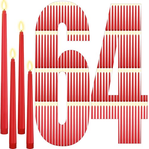 Image of Rossesay 64 Pcs Wedding Flameless LED Taper Candles Battery Operated Candles 4 Sizes of 8.5'', 9.65'', 10.83'', 12.8'' Candlesticks Flickering for Halloween Christmas Church Wedding(Red)