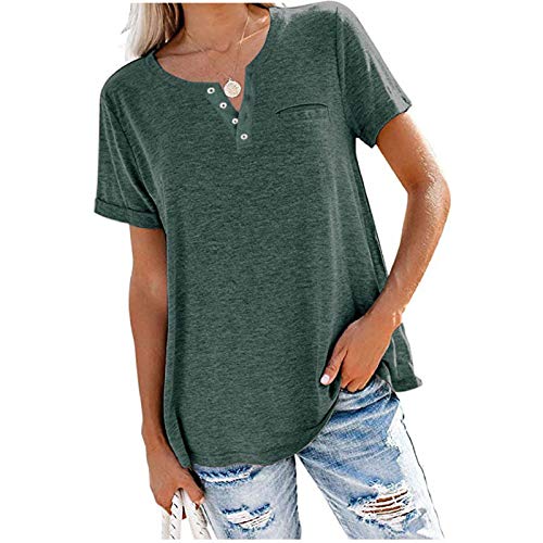 Damen T-Shirt Sommer Kurzarm Rundhals Oberteile Basic Kurzarm Loose Fit Laufshirt Sportshirt Frauen Bequem Einfarbig Einfachheit Tee Tops Casual Rundhals Shirt Hemd Bluse Teenager Mädchen Cover