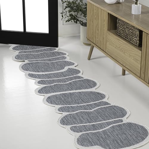 JONATHAN Y Rustic Abstract Indoor Outdoor Runner Rug 2X8 Blue/Cream,