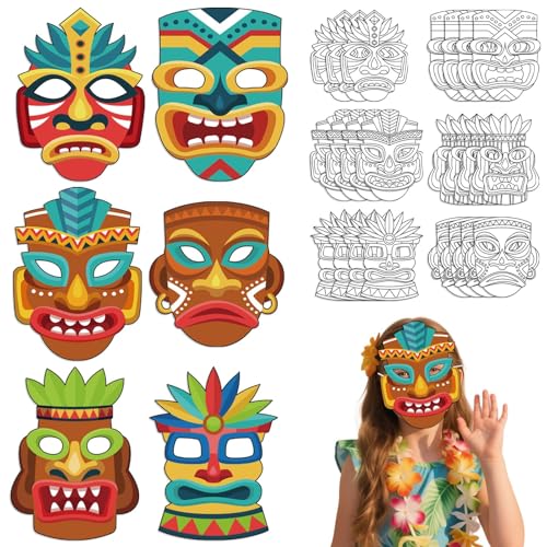 ZhowHoHo 24 Pieces Color Your Own Tiki Masks Luau Crafts