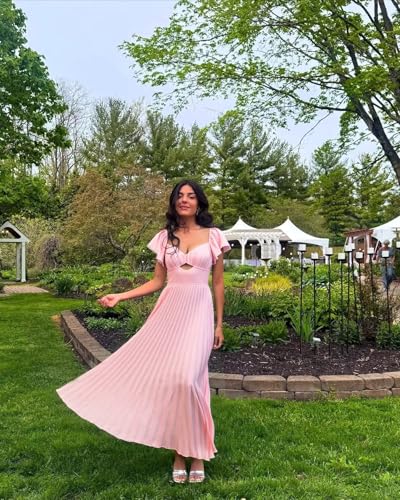 Raseal Satin Flutter Sleeve Bridesmaid Dress Ruched Midi A Line Party Dress for Women RS3304