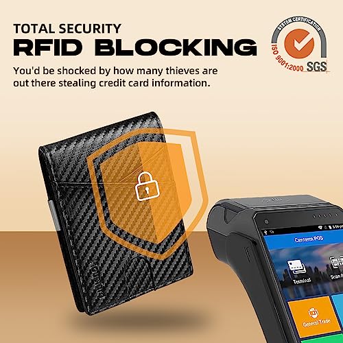 Mens Slim Wallet with Money Clip Bifold RFID Blocking Front Pocket Wallets Credit Card Holder (Casket Black)3