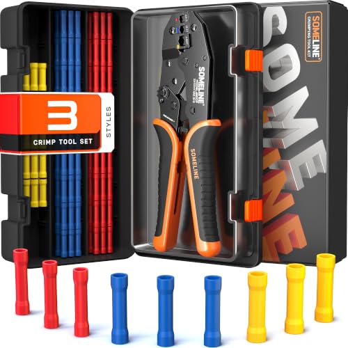 SOMELINE Crimpzange Stoßverbinder Set 0 34-6mm Kabelschuhzange mit 3 Arten Isolierte Stoßverbinder Isolierte Kabelschuhzange - Presszange - Crimp Zange
