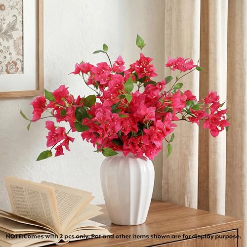 Image of Decor & More 2 PCS Artificial Flowers Bunch - Realistic Silk Bougainvillea Long Stem Artificial Flower Bunch Without Pot | Artificial Flower for Decoration | (Without Pot)