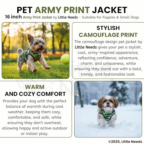 Image of Dog Jacket for Winter (Army Print, 16 Inch) | Camouflage Design, Waterproof & Windproof Polyester Coat with Fleece, Adjustable Velcro Closure, Warm Vest for Cold Weather