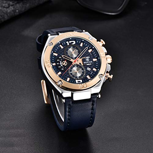 BENYAR Men's Chronograph Quartz Movement Fashion Business Sport Watch 30M Waterproof and Anti-Scratch Elegant Gift