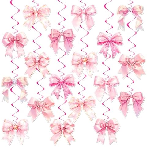 36Pcs Pink Bow Party Hanging Swirls Decorations for Coquette Party Princess Birthday Bow Theme Bridal Shower Baby Shower Bachelorette Party Home Decor Supplies Cover