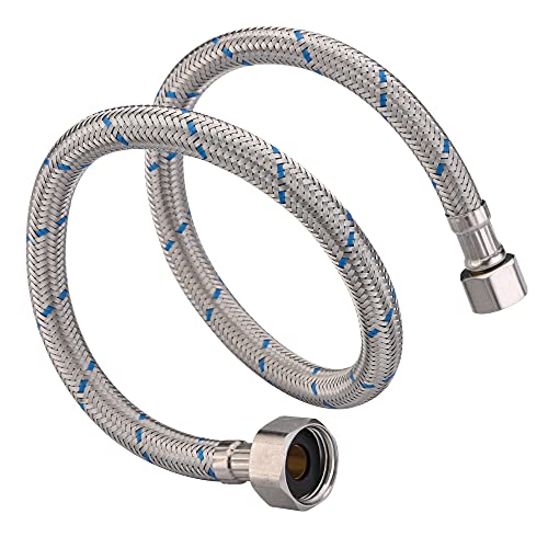 sumerain Braided Stainless Steel Faucet Supply Lines 24 Inch Length 1/2-inch FIP x 3/8-inch Compression Faucet Connector Flexible Hose, Pack of 2 - Thumbnail 3