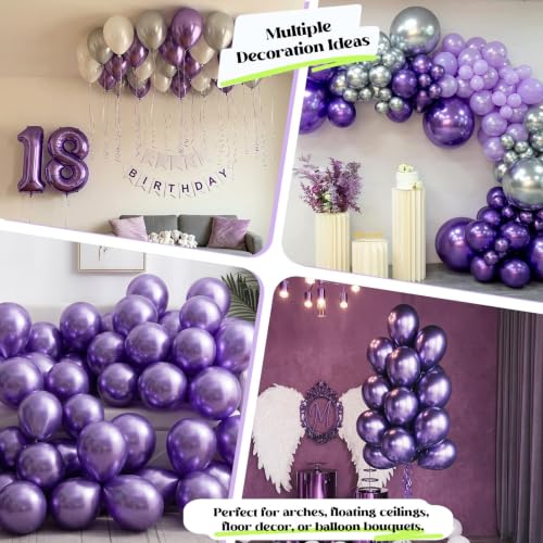 Image of Togvu Metallic Purple Balloons 50Pack 12 Inch Chrome Purple Latex Party Balloons for Birthday Party Wedding Bridal Baby Shower Bachelorette Decorations