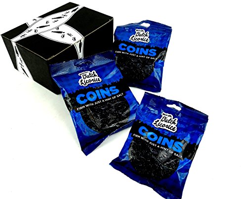 Gustaf's Black Licorice Coins, 5.2 oz Bags in a BlackTie Box (Pack of 3)