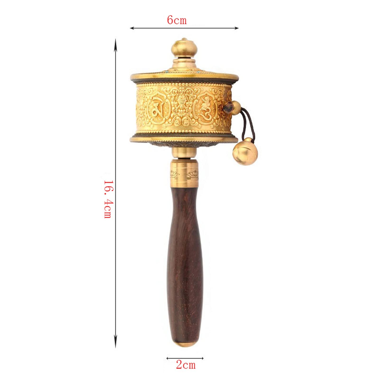 CFFQDQUANB Buddhist Prayer Wheel, Copper Hand Held Prayer Wheel Wooden Handle Buddha Scriptures Prayer Wheel for Relaxing Praying Meditation