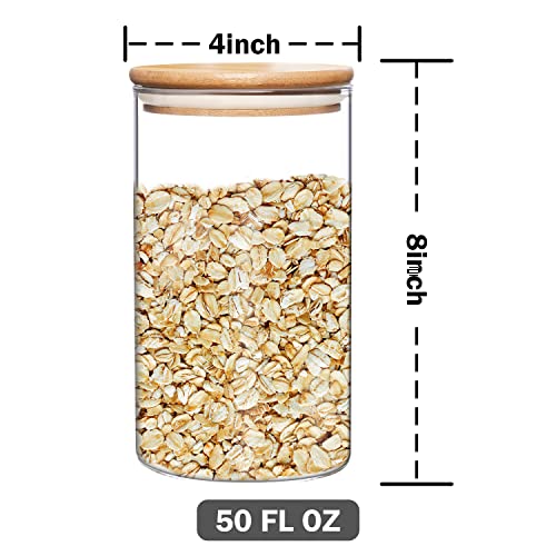 Image of umieo Large Glass Flour and Sugar Containers 50oz Set of 2, Glass Jar with Airtight Lids, Clear Storage Containers with Bamboo Lids for Rice, Oat, Nuts, Candy, Cereal, Coffee, Beans