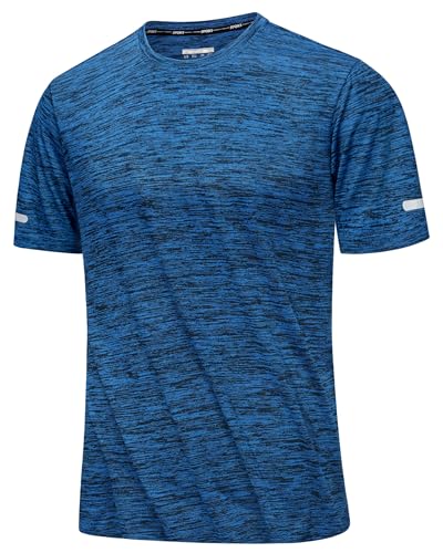 MAGCOMSEN Running Top Men Training Gym Sports Top Short Sleeve Quick Dry Shirt Breathable Summer Tshirt MediumBlue L